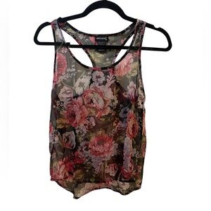 Y2K sheer Wet Seal racerback tank floral dark romantic XS